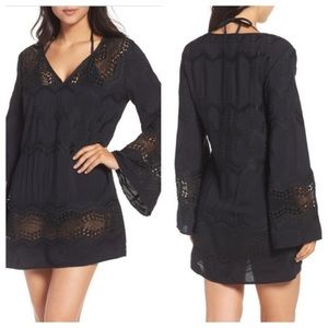 La Blanca Black Crochet V-Neck Swim Coverup